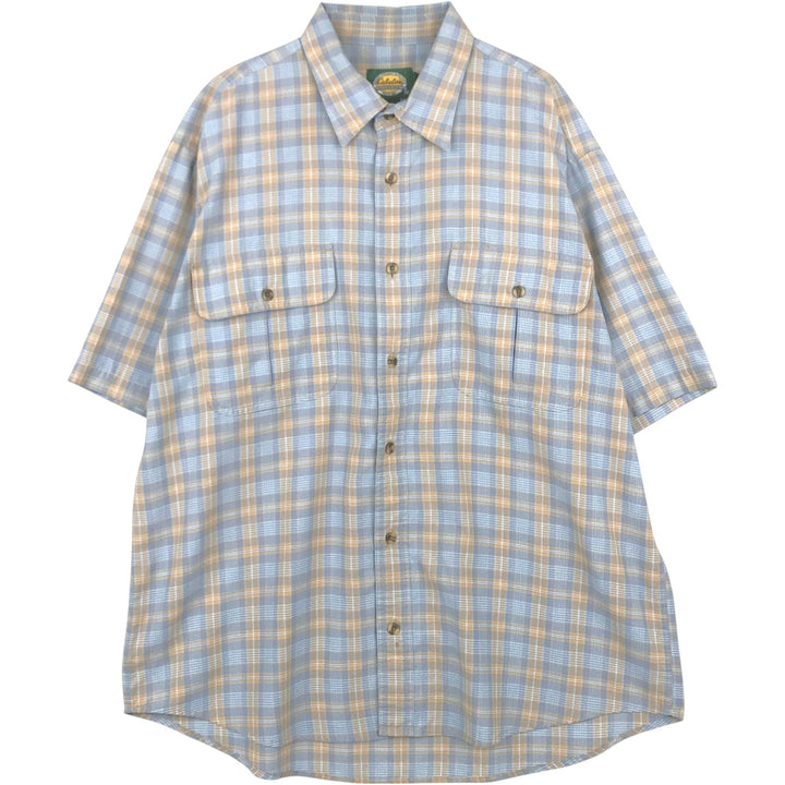 90s-00'S Cabelas Check Pattern Short-Sleeve Poly-Cotton Shirt, Men's Size L (Equivalent), Vintage polyester blue type Vintage Second Hand
