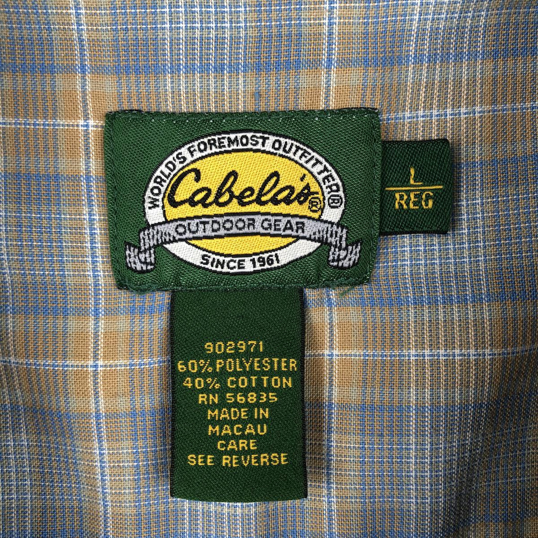 90s-00'S Cabelas Check Pattern Short-Sleeve Poly-Cotton Shirt, Men's Size L (Equivalent), Vintage polyester blue type Vintage Second Hand