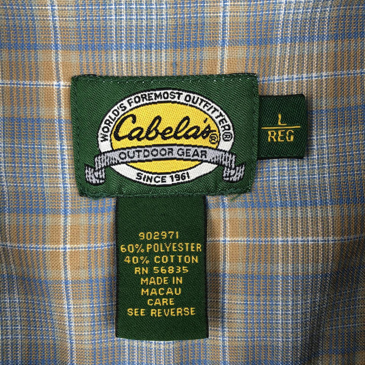 90s-00'S Cabelas Check Pattern Short-Sleeve Poly-Cotton Shirt, Men's Size L (Equivalent), Vintage polyester blue type Vintage Second Hand