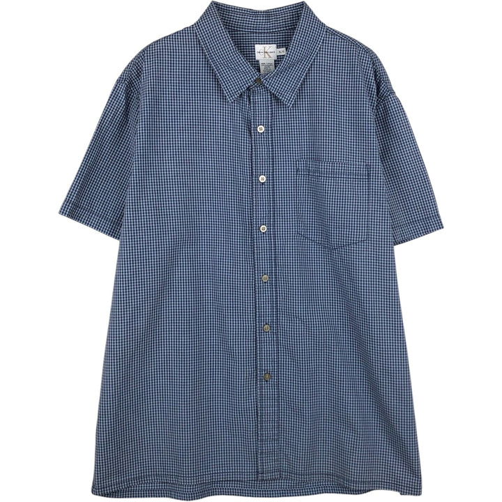 90s-00'S Calvin Klein Jeans Short-Sleeve Cotton Check Shirt, Boxy Shirt, Men's Size XL (Equivalent), Vintage cotton navy blue type Vintage Second Hand