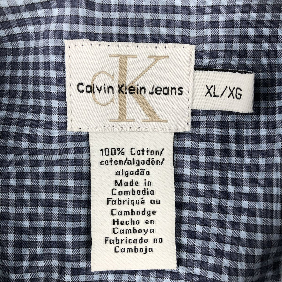 90s-00'S Calvin Klein Jeans Short-Sleeve Cotton Check Shirt, Boxy Shirt, Men's Size XL (Equivalent), Vintage cotton navy blue type Vintage Second Hand