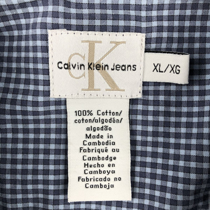 90s-00'S Calvin Klein Jeans Short-Sleeve Cotton Check Shirt, Boxy Shirt, Men's Size XL (Equivalent), Vintage cotton navy blue type Vintage Second Hand