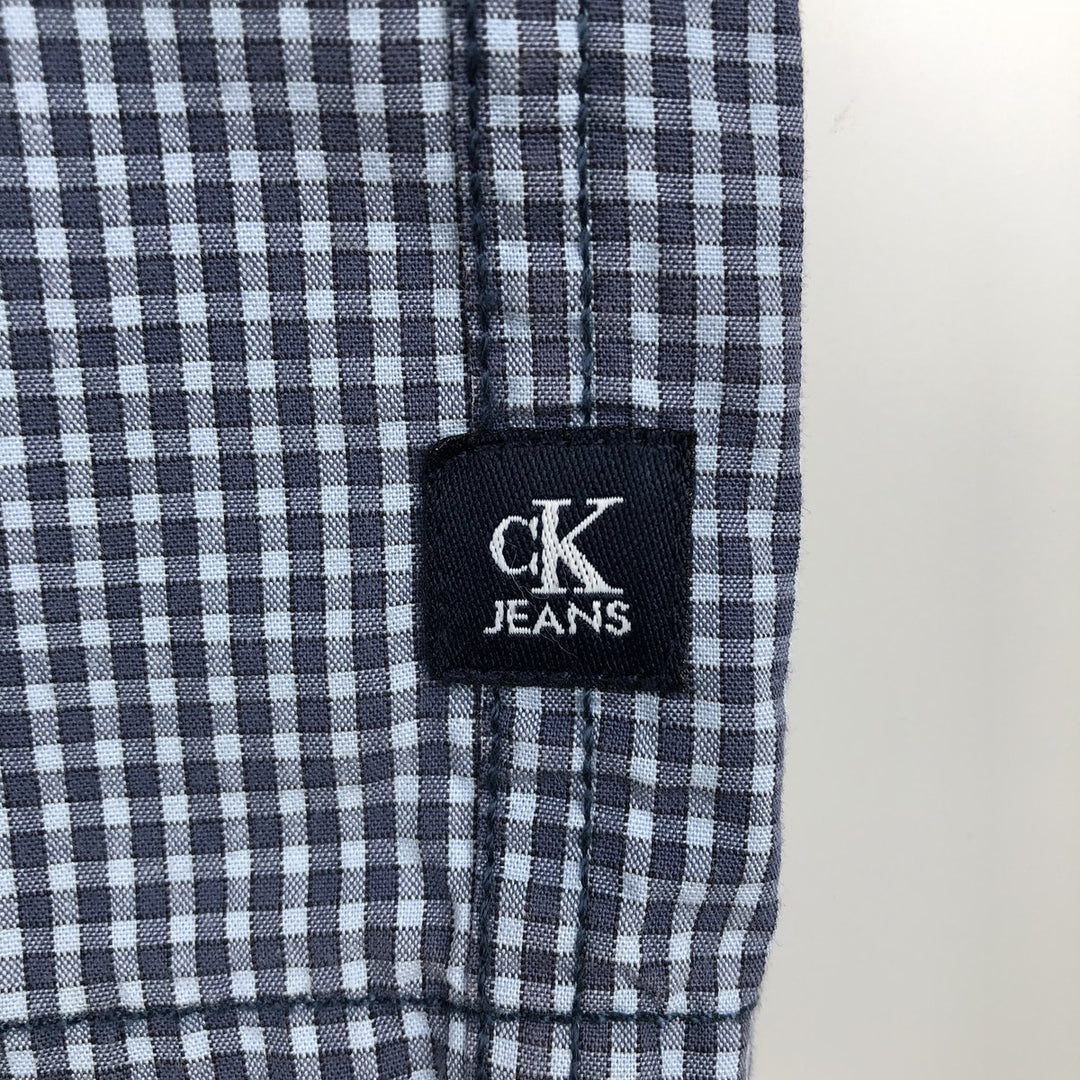 90s-00'S Calvin Klein Jeans Short-Sleeve Cotton Check Shirt, Boxy Shirt, Men's Size XL (Equivalent), Vintage cotton navy blue type Vintage Second Hand