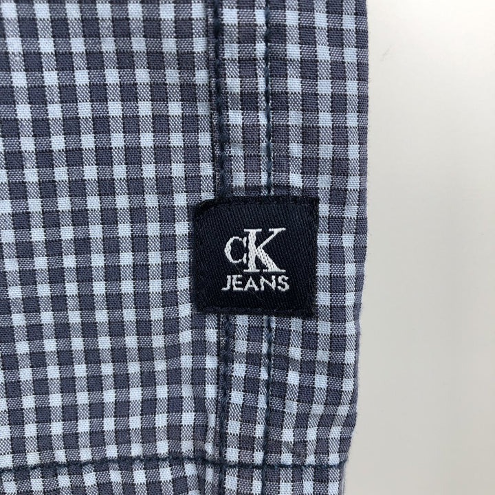 90s-00'S Calvin Klein Jeans Short-Sleeve Cotton Check Shirt, Boxy Shirt, Men's Size XL (Equivalent), Vintage cotton navy blue type Vintage Second Hand