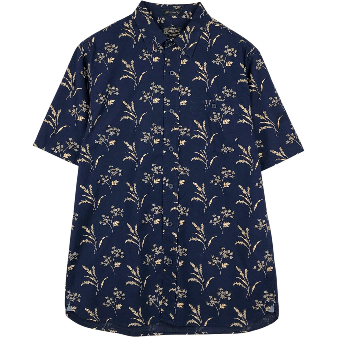 Pendleton Thomas Kay all-over print short-sleeved cotton shirt, men's size M. cotton navy blue type Vintage Second Hand