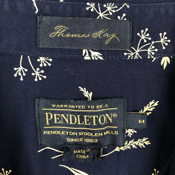 Pendleton Thomas Kay all-over print short-sleeved cotton shirt, men's size M. cotton navy blue type Vintage Second Hand