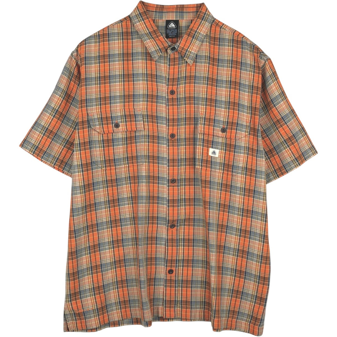 90'S Nike ACG Check Pattern Short-Sleeve Check Shirt, Men's Size L (approx.), Boxy Shirt, Vintage Nylon orange type Vintage Second Hand