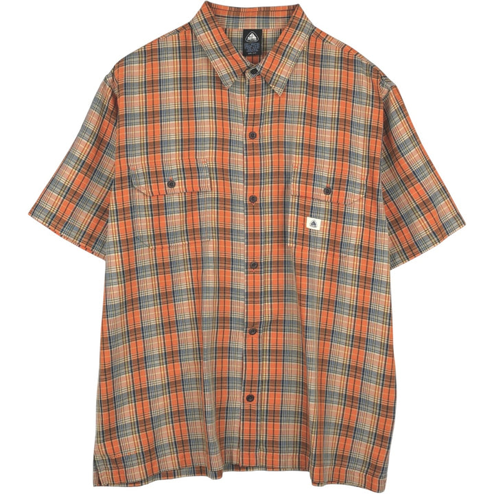 90'S Nike ACG Check Pattern Short-Sleeve Check Shirt, Men's Size L (approx.), Boxy Shirt, Vintage Nylon orange type Vintage Second Hand