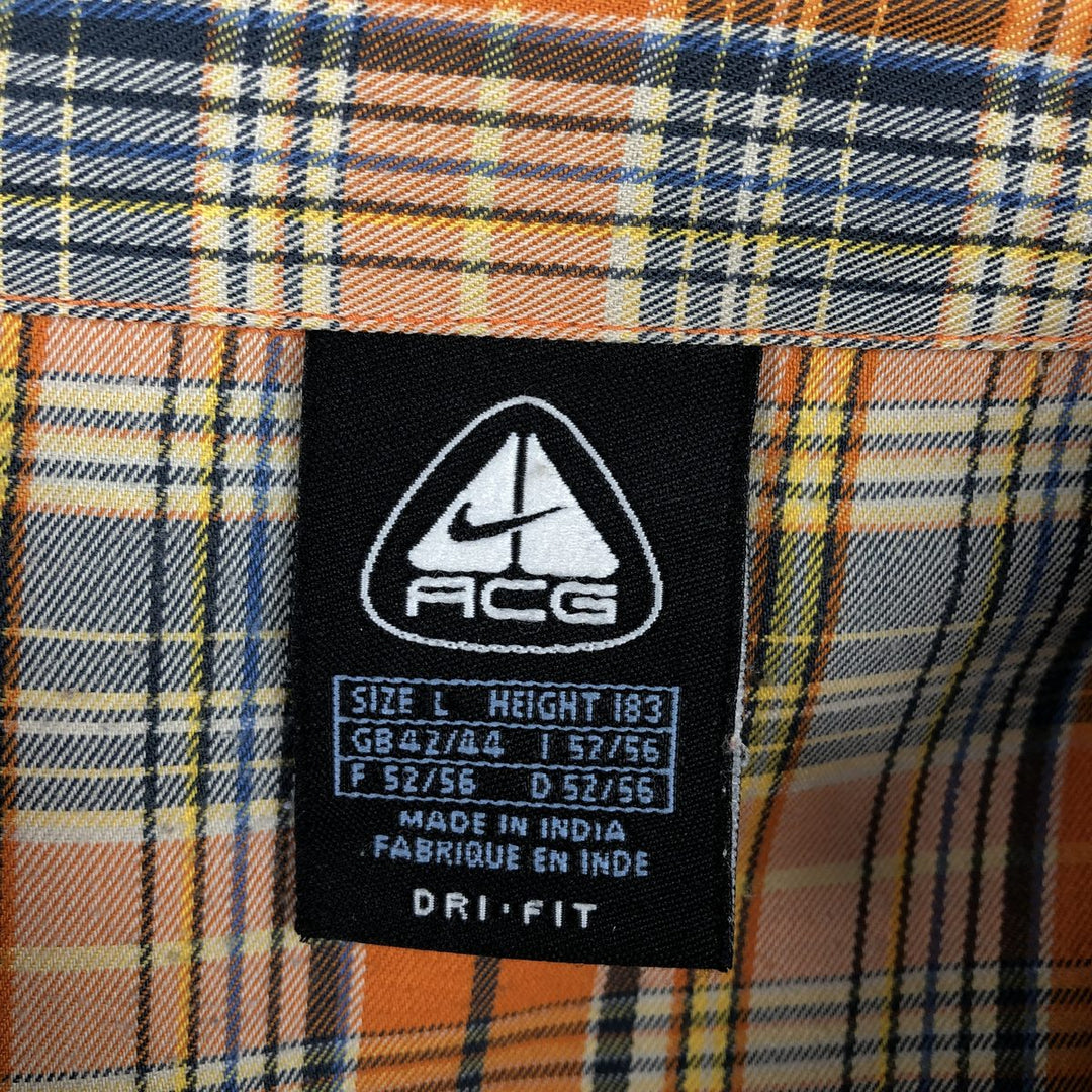 90'S Nike ACG Check Pattern Short-Sleeve Check Shirt, Men's Size L (approx.), Boxy Shirt, Vintage Nylon orange type Vintage Second Hand