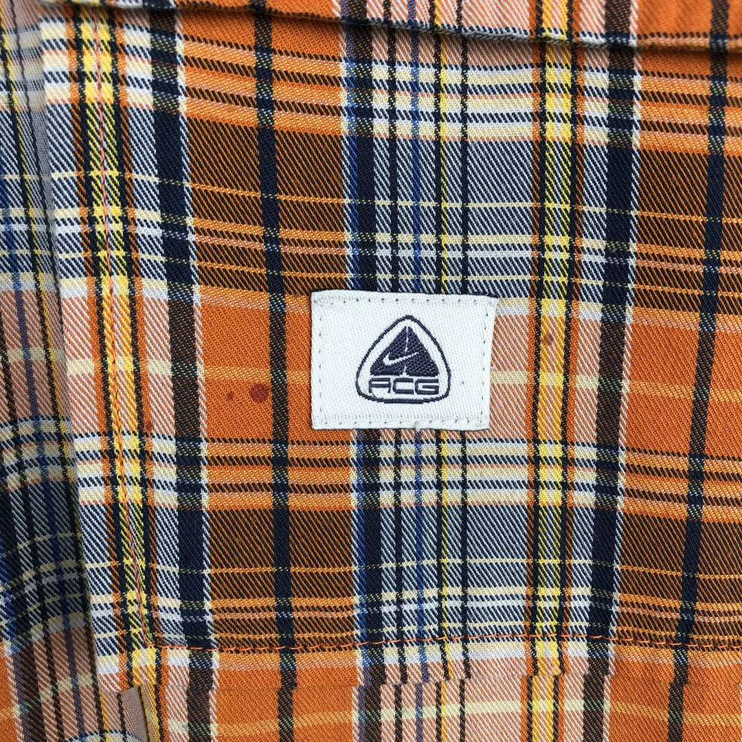 90'S Nike ACG Check Pattern Short-Sleeve Check Shirt, Men's Size L (approx.), Boxy Shirt, Vintage Nylon orange type Vintage Second Hand
