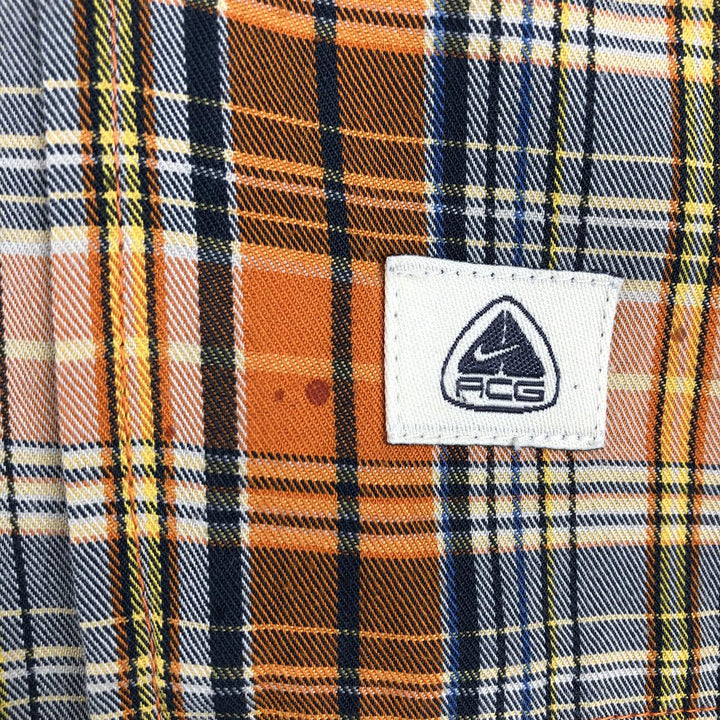 90'S Nike ACG Check Pattern Short-Sleeve Check Shirt, Men's Size L (approx.), Boxy Shirt, Vintage Nylon orange type Vintage Second Hand