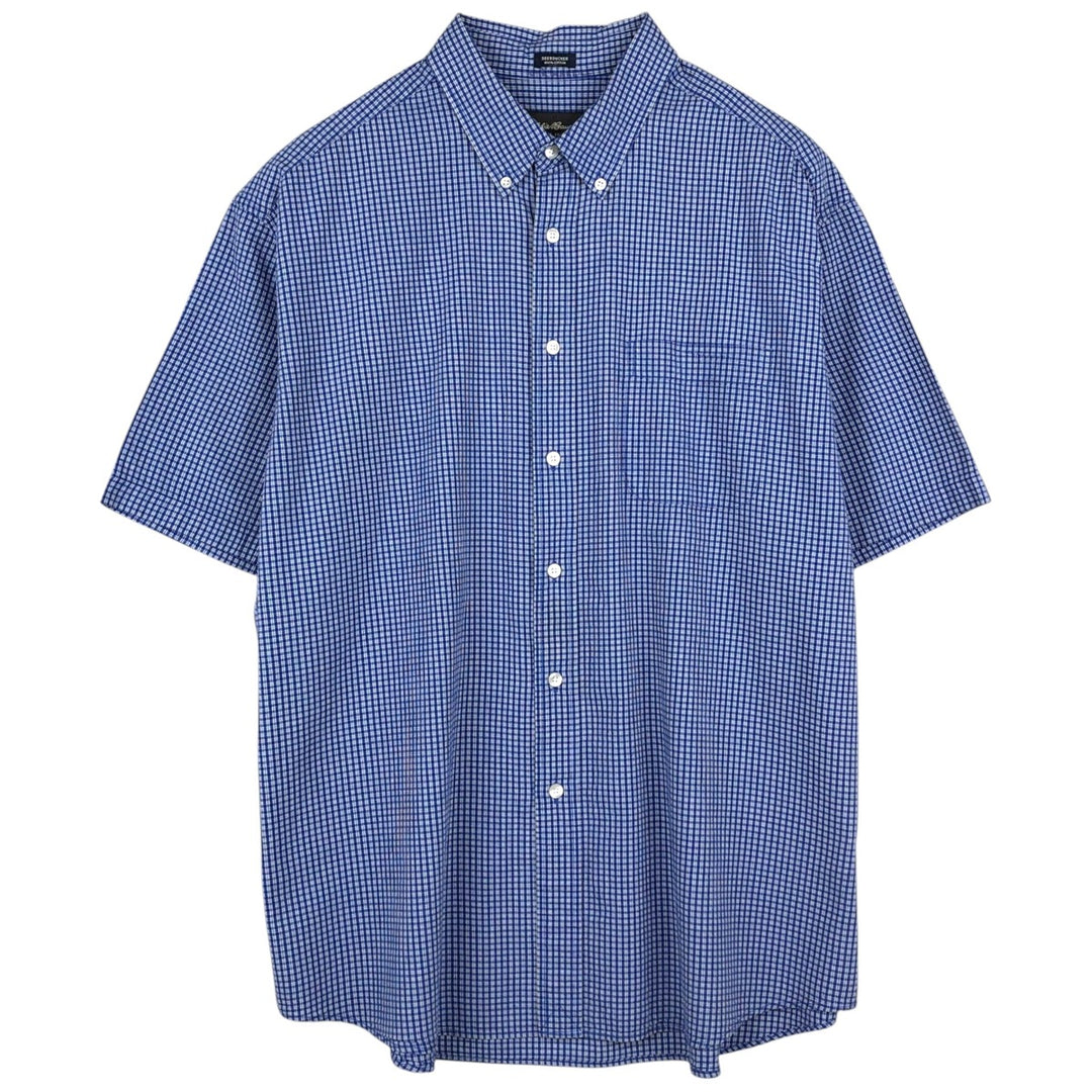 Eddie Bauer seersucker short-sleeved button-down check shirt, men's size XL. cotton blue type Vintage Second Hand