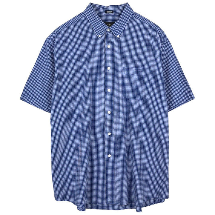 Eddie Bauer seersucker short-sleeved button-down check shirt, men's size XL. cotton blue type Vintage Second Hand
