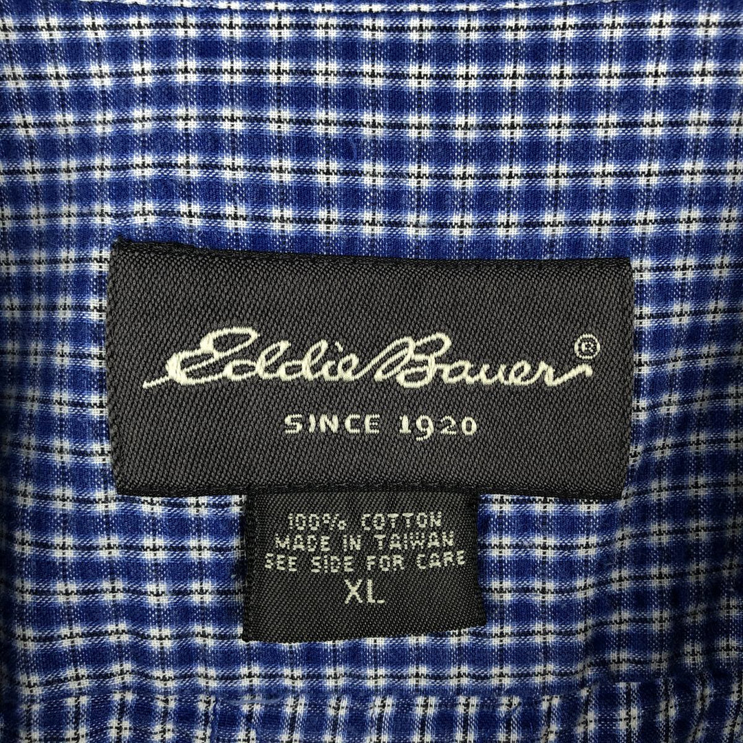 Eddie Bauer seersucker short-sleeved button-down check shirt, men's size XL. cotton blue type Vintage Second Hand