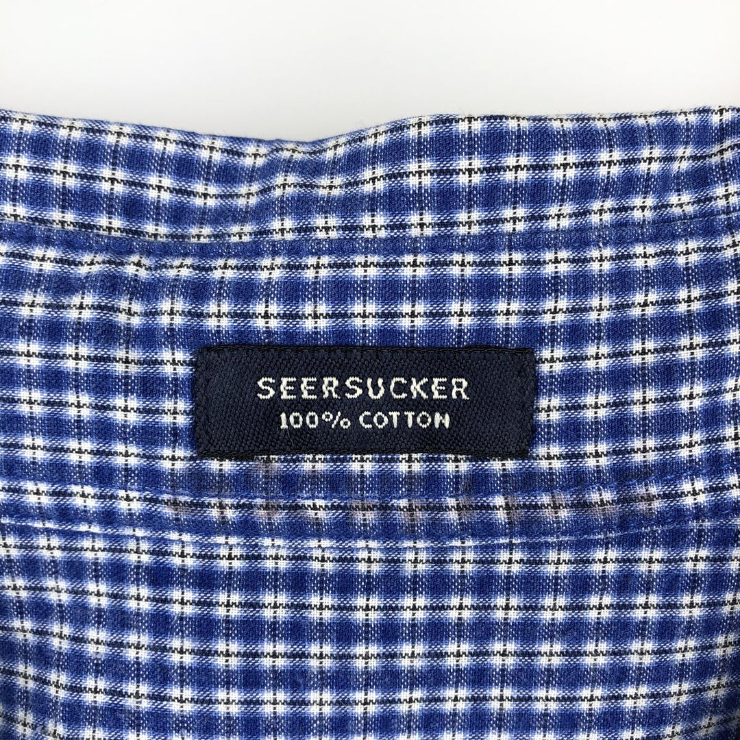 Eddie Bauer seersucker short-sleeved button-down check shirt, men's size XL. cotton blue type Vintage Second Hand