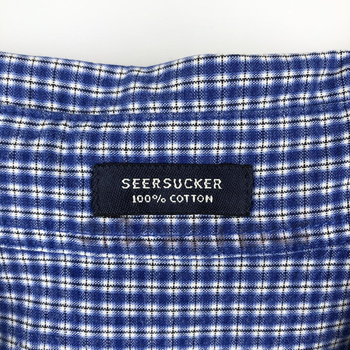 Eddie Bauer seersucker short-sleeved button-down check shirt, men's size XL. cotton blue type Vintage Second Hand