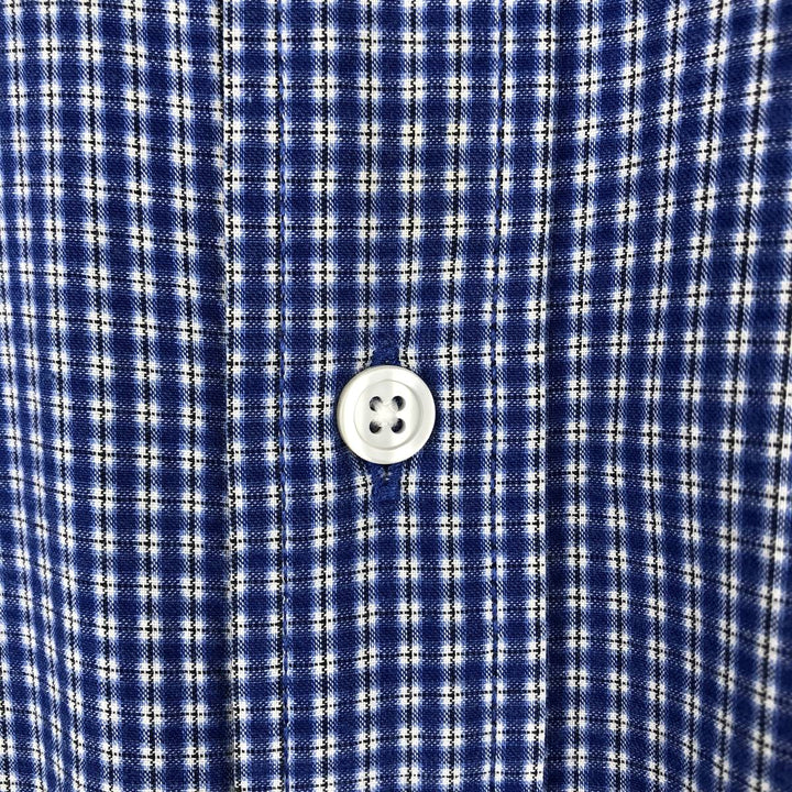 Eddie Bauer seersucker short-sleeved button-down check shirt, men's size XL. cotton blue type Vintage Second Hand