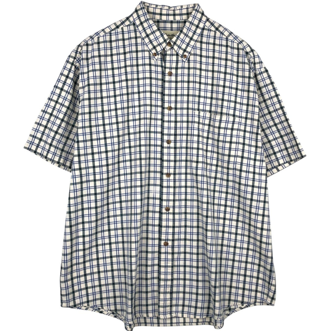 Eddie Bauer Check Pattern Short-Sleeve Button-Down Check Shirt, Men's Size XL (approx.) cotton blue type Vintage Second Hand