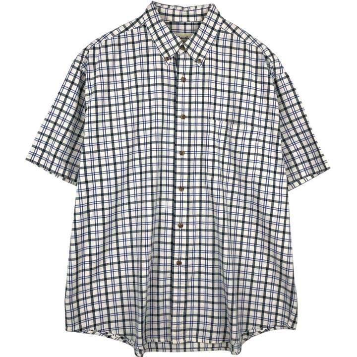 Eddie Bauer Check Pattern Short-Sleeve Button-Down Check Shirt, Men's Size XL (approx.) cotton blue type Vintage Second Hand