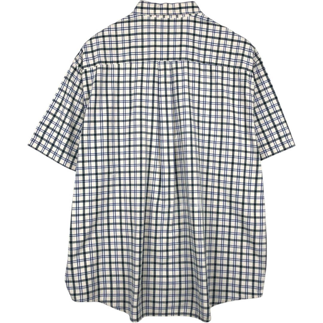 Eddie Bauer Check Pattern Short-Sleeve Button-Down Check Shirt, Men's Size XL (approx.) cotton blue type Vintage Second Hand
