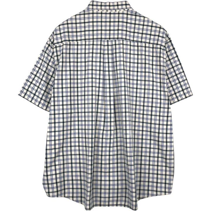 Eddie Bauer Check Pattern Short-Sleeve Button-Down Check Shirt, Men's Size XL (approx.) cotton blue type Vintage Second Hand