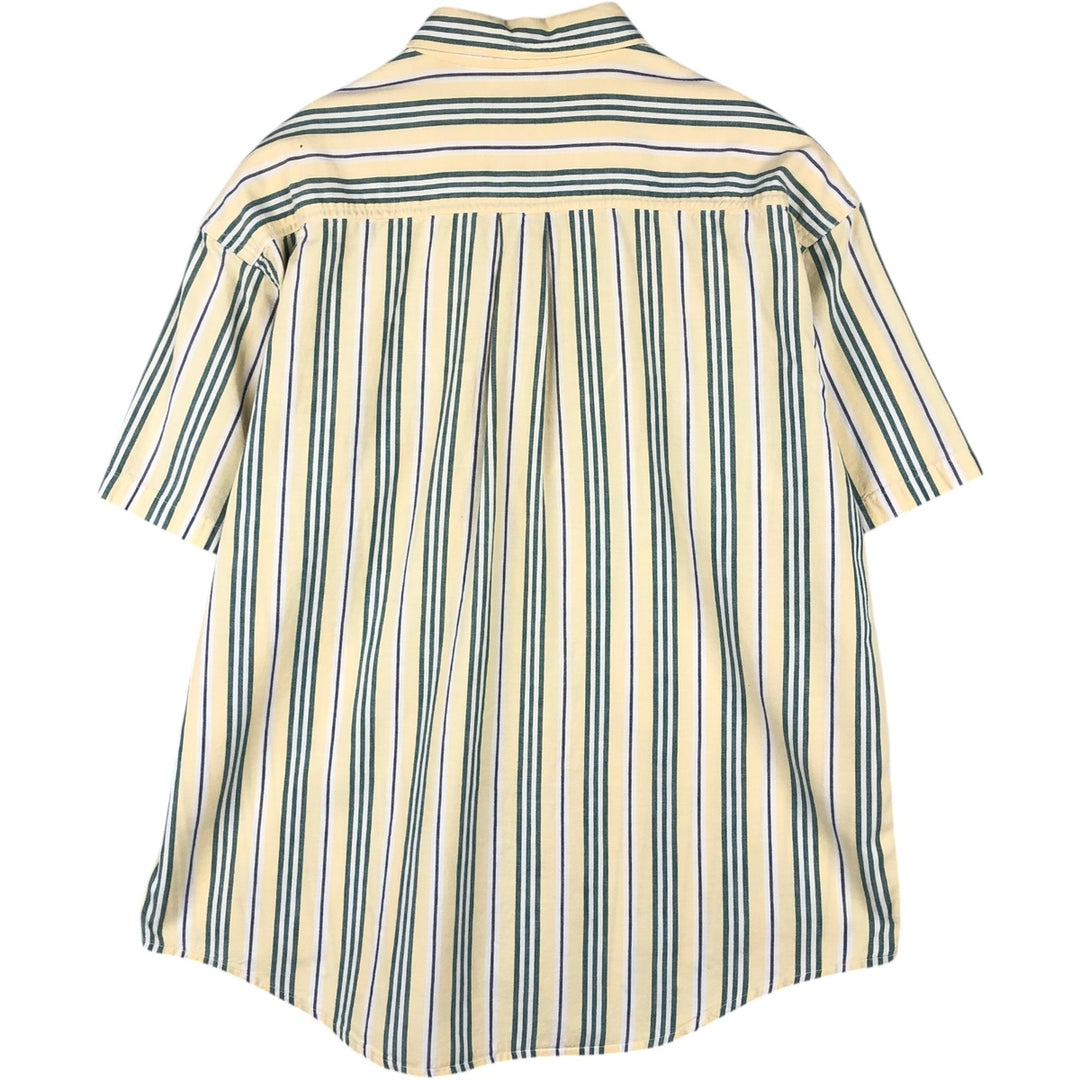~90'S L.L.Bean Stripe Pattern Multi-Striped Short-Sleeve Button-Down Stripe Shirt, Men's XL Equivalent, Vintage cotton lemon yellow Vintage Second Hand