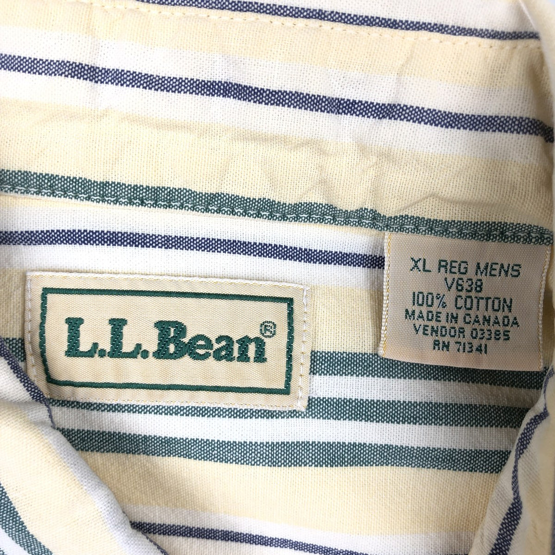 ~90'S L.L.Bean Stripe Pattern Multi-Striped Short-Sleeve Button-Down Stripe Shirt, Men's XL Equivalent, Vintage cotton lemon yellow Vintage Second Hand