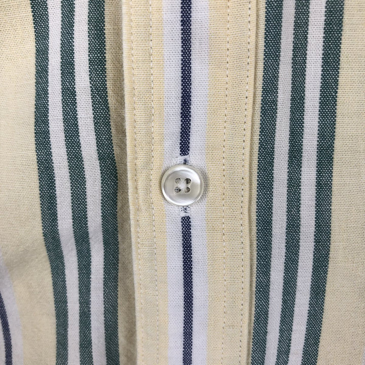 ~90'S L.L.Bean Stripe Pattern Multi-Striped Short-Sleeve Button-Down Stripe Shirt, Men's XL Equivalent, Vintage cotton lemon yellow Vintage Second Hand