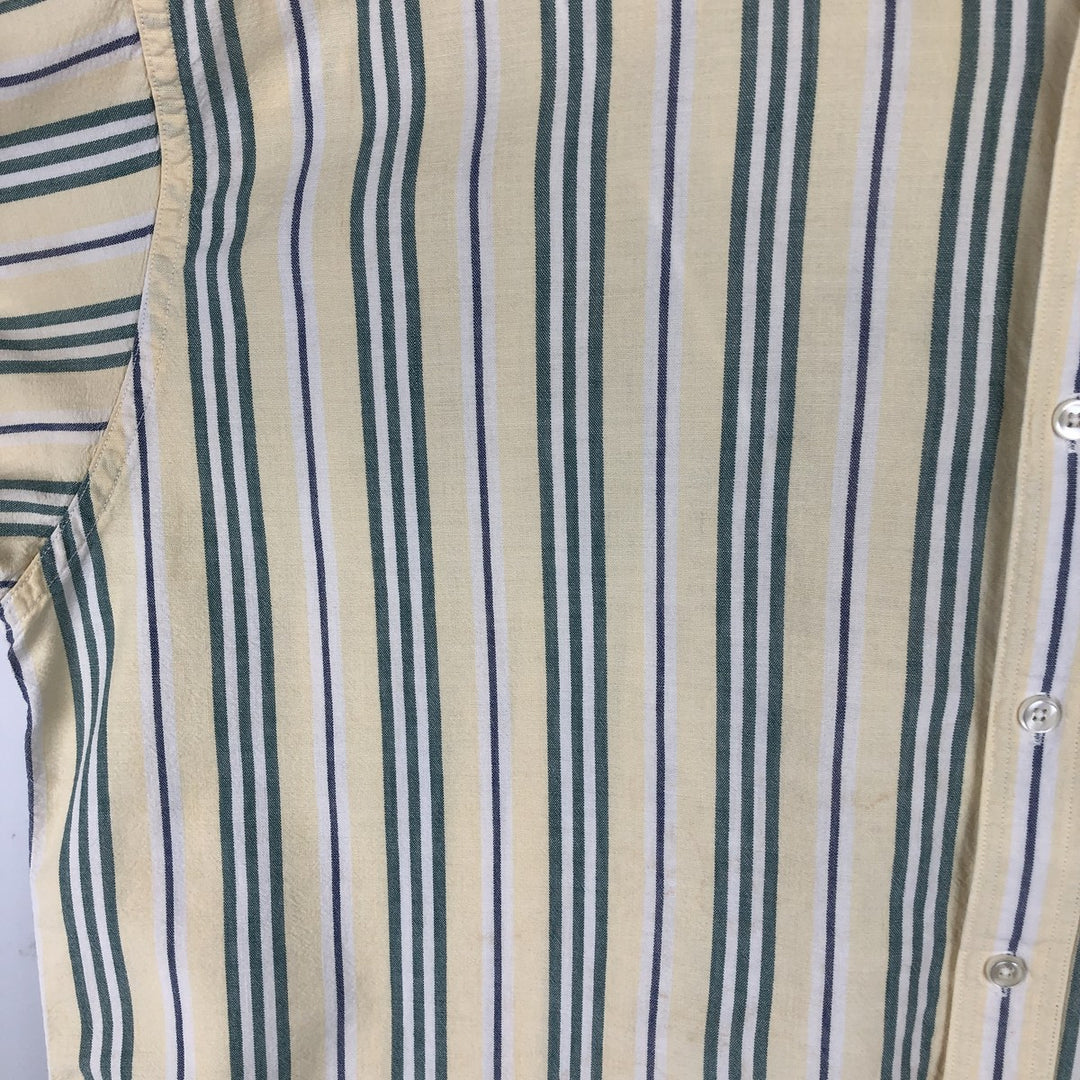~90'S L.L.Bean Stripe Pattern Multi-Striped Short-Sleeve Button-Down Stripe Shirt, Men's XL Equivalent, Vintage cotton lemon yellow Vintage Second Hand