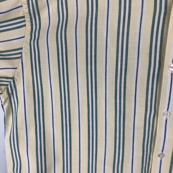 ~90'S L.L.Bean Stripe Pattern Multi-Striped Short-Sleeve Button-Down Stripe Shirt, Men's XL Equivalent, Vintage cotton lemon yellow Vintage Second Hand