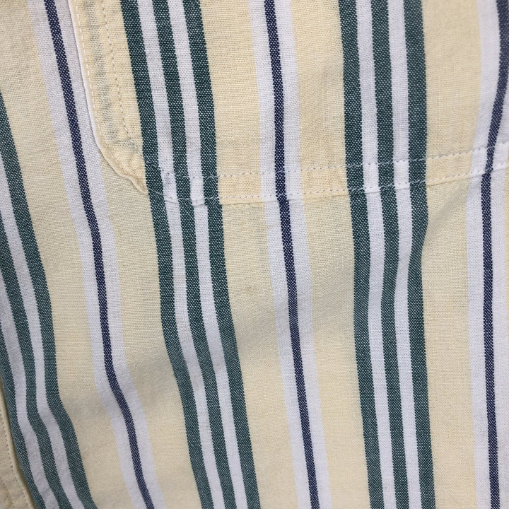 ~90'S L.L.Bean Stripe Pattern Multi-Striped Short-Sleeve Button-Down Stripe Shirt, Men's XL Equivalent, Vintage cotton lemon yellow Vintage Second Hand