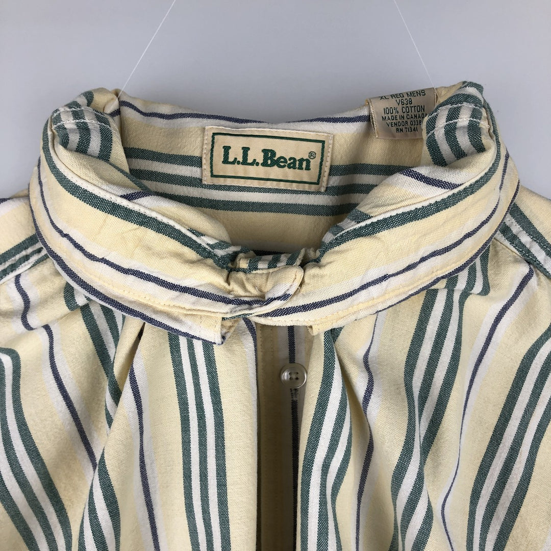 ~90'S L.L.Bean Stripe Pattern Multi-Striped Short-Sleeve Button-Down Stripe Shirt, Men's XL Equivalent, Vintage cotton lemon yellow Vintage Second Hand