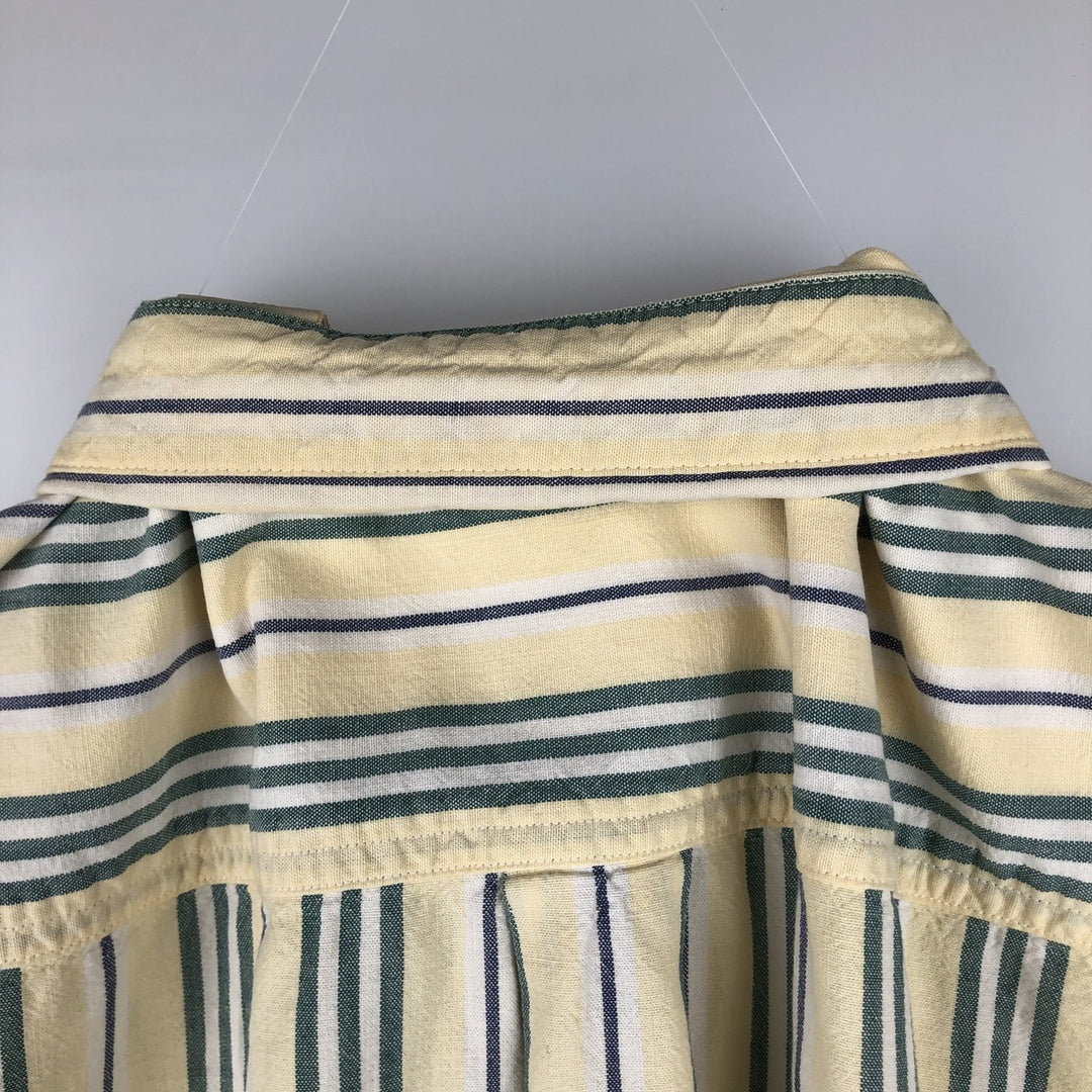 ~90'S L.L.Bean Stripe Pattern Multi-Striped Short-Sleeve Button-Down Stripe Shirt, Men's XL Equivalent, Vintage cotton lemon yellow Vintage Second Hand