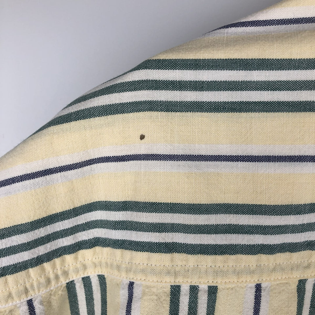 ~90'S L.L.Bean Stripe Pattern Multi-Striped Short-Sleeve Button-Down Stripe Shirt, Men's XL Equivalent, Vintage cotton lemon yellow Vintage Second Hand