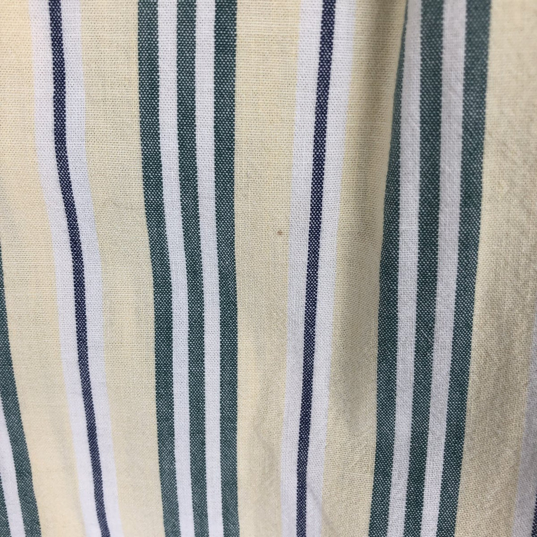 ~90'S L.L.Bean Stripe Pattern Multi-Striped Short-Sleeve Button-Down Stripe Shirt, Men's XL Equivalent, Vintage cotton lemon yellow Vintage Second Hand