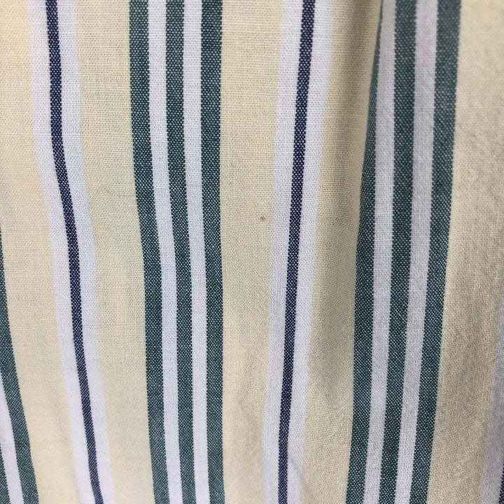 ~90'S L.L.Bean Stripe Pattern Multi-Striped Short-Sleeve Button-Down Stripe Shirt, Men's XL Equivalent, Vintage cotton lemon yellow Vintage Second Hand