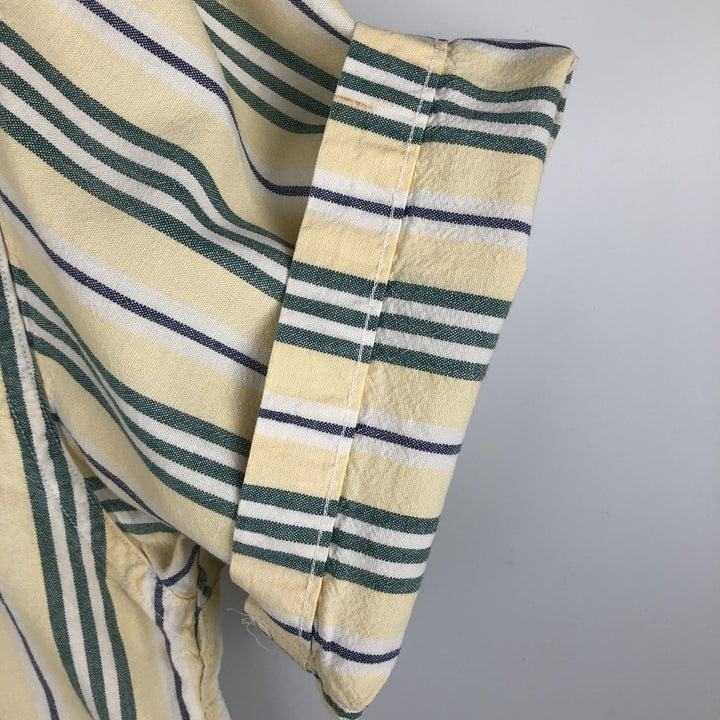 ~90'S L.L.Bean Stripe Pattern Multi-Striped Short-Sleeve Button-Down Stripe Shirt, Men's XL Equivalent, Vintage cotton lemon yellow Vintage Second Hand