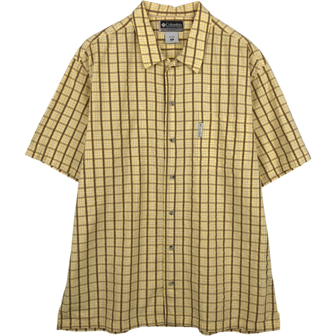 2000'S Columbia XCO Seersucker Short-Sleeve Cotton Check Shirt, Boxy Shirt, Men's Size XL (approx.) cotton yellow type Vintage Second Hand