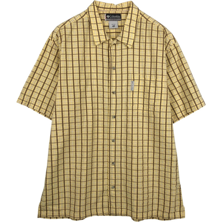 2000'S Columbia XCO Seersucker Short-Sleeve Cotton Check Shirt, Boxy Shirt, Men's Size XL (approx.) cotton yellow type Vintage Second Hand