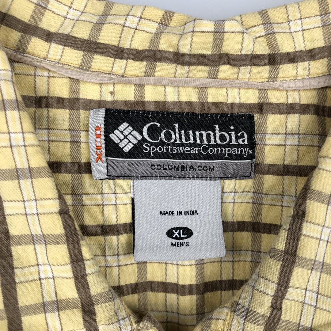 2000'S Columbia XCO Seersucker Short-Sleeve Cotton Check Shirt, Boxy Shirt, Men's Size XL (approx.) cotton yellow type Vintage Second Hand