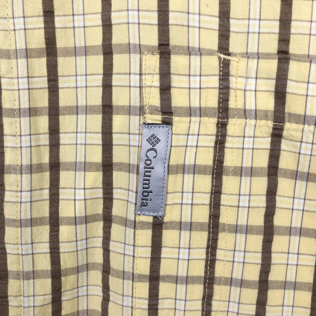 2000'S Columbia XCO Seersucker Short-Sleeve Cotton Check Shirt, Boxy Shirt, Men's Size XL (approx.) cotton yellow type Vintage Second Hand