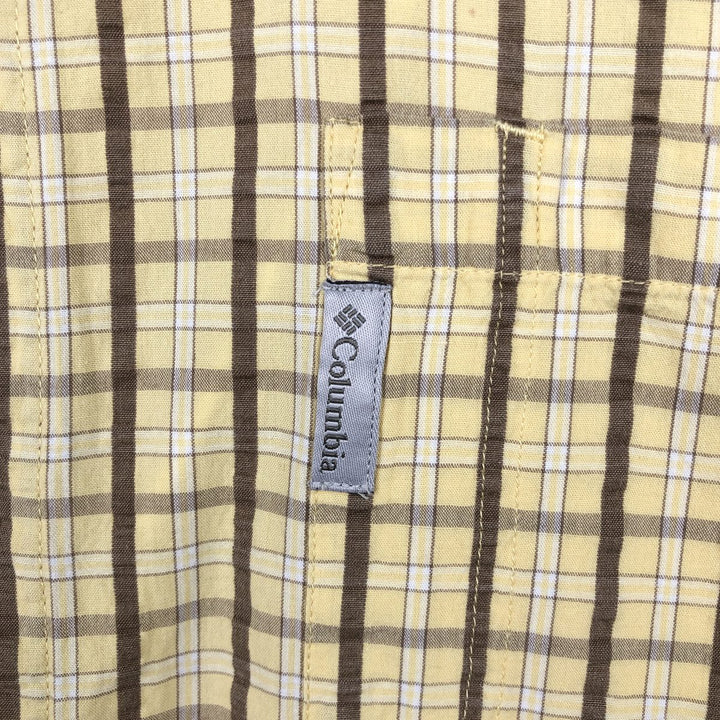 2000'S Columbia XCO Seersucker Short-Sleeve Cotton Check Shirt, Boxy Shirt, Men's Size XL (approx.) cotton yellow type Vintage Second Hand