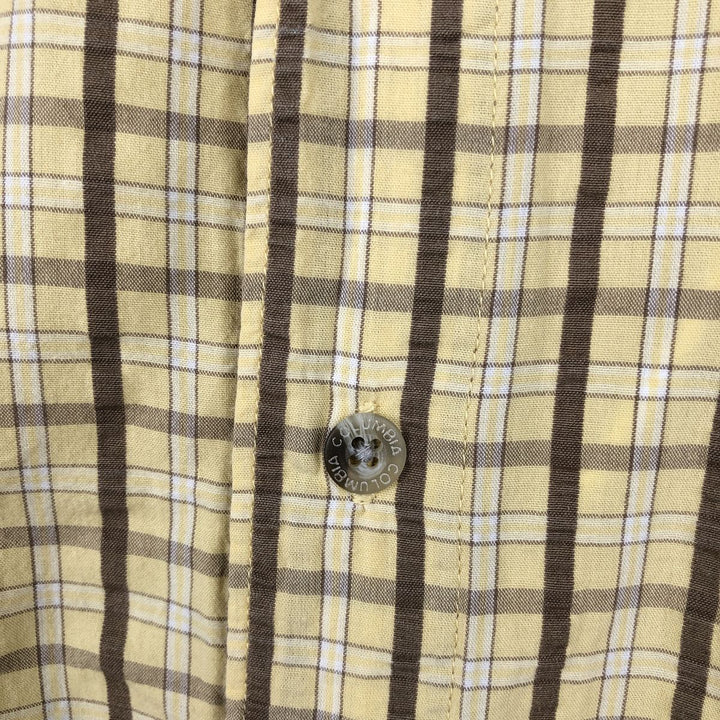 2000'S Columbia XCO Seersucker Short-Sleeve Cotton Check Shirt, Boxy Shirt, Men's Size XL (approx.) cotton yellow type Vintage Second Hand