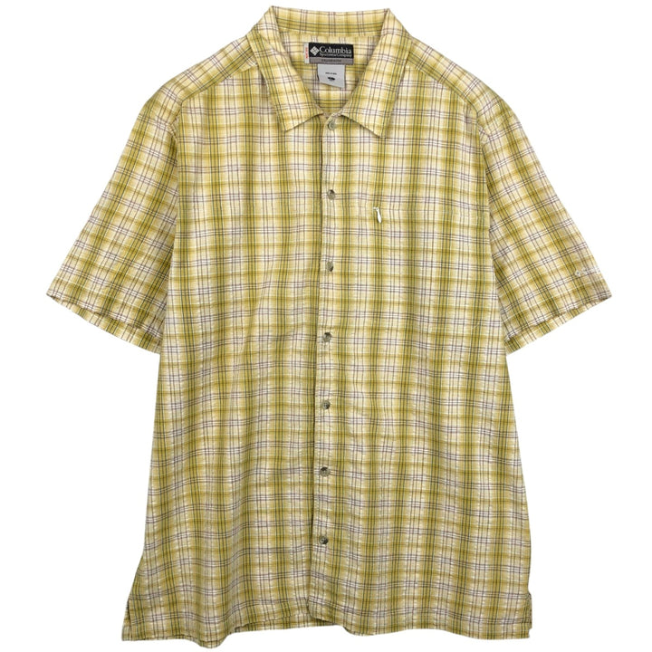 2000'S Columbia XCO Seersucker Short-Sleeve Cotton Check Shirt, Boxy Shirt, Men's Size L (approx.) cotton yellow type Vintage Second Hand