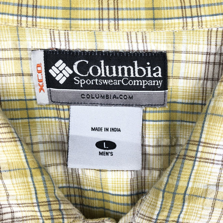 2000'S Columbia XCO Seersucker Short-Sleeve Cotton Check Shirt, Boxy Shirt, Men's Size L (approx.) cotton yellow type Vintage Second Hand