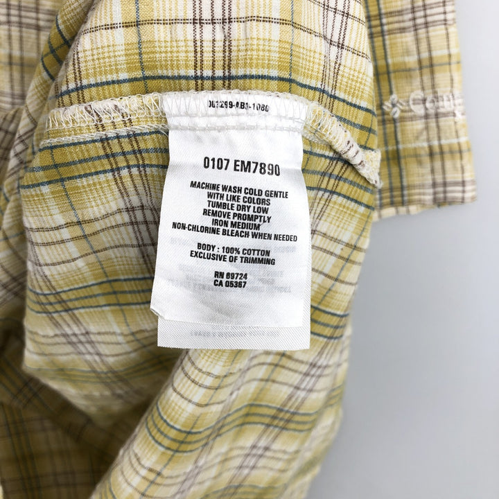 2000'S Columbia XCO Seersucker Short-Sleeve Cotton Check Shirt, Boxy Shirt, Men's Size L (approx.) cotton yellow type Vintage Second Hand