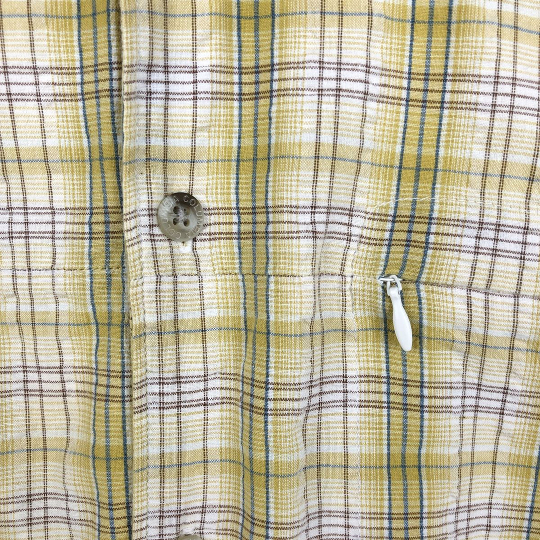 2000'S Columbia XCO Seersucker Short-Sleeve Cotton Check Shirt, Boxy Shirt, Men's Size L (approx.) cotton yellow type Vintage Second Hand