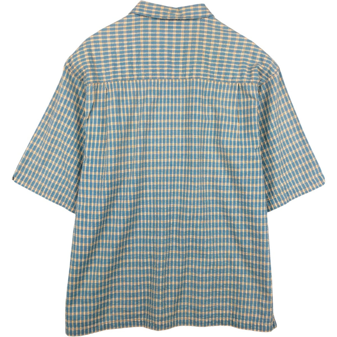 90s-00'S Columbia Seersucker Short-Sleeve Cotton Check Shirt, Boxy Shirt, Men's Size L (Equivalent), Vintage cotton Blue type light blue Vintage Second Hand