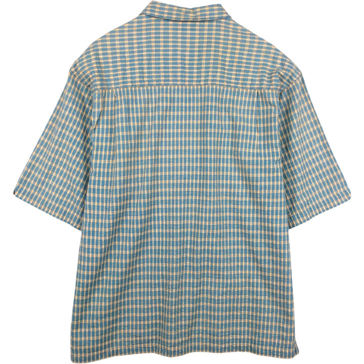 90s-00'S Columbia Seersucker Short-Sleeve Cotton Check Shirt, Boxy Shirt, Men's Size L (Equivalent), Vintage cotton Blue type light blue Vintage Second Hand