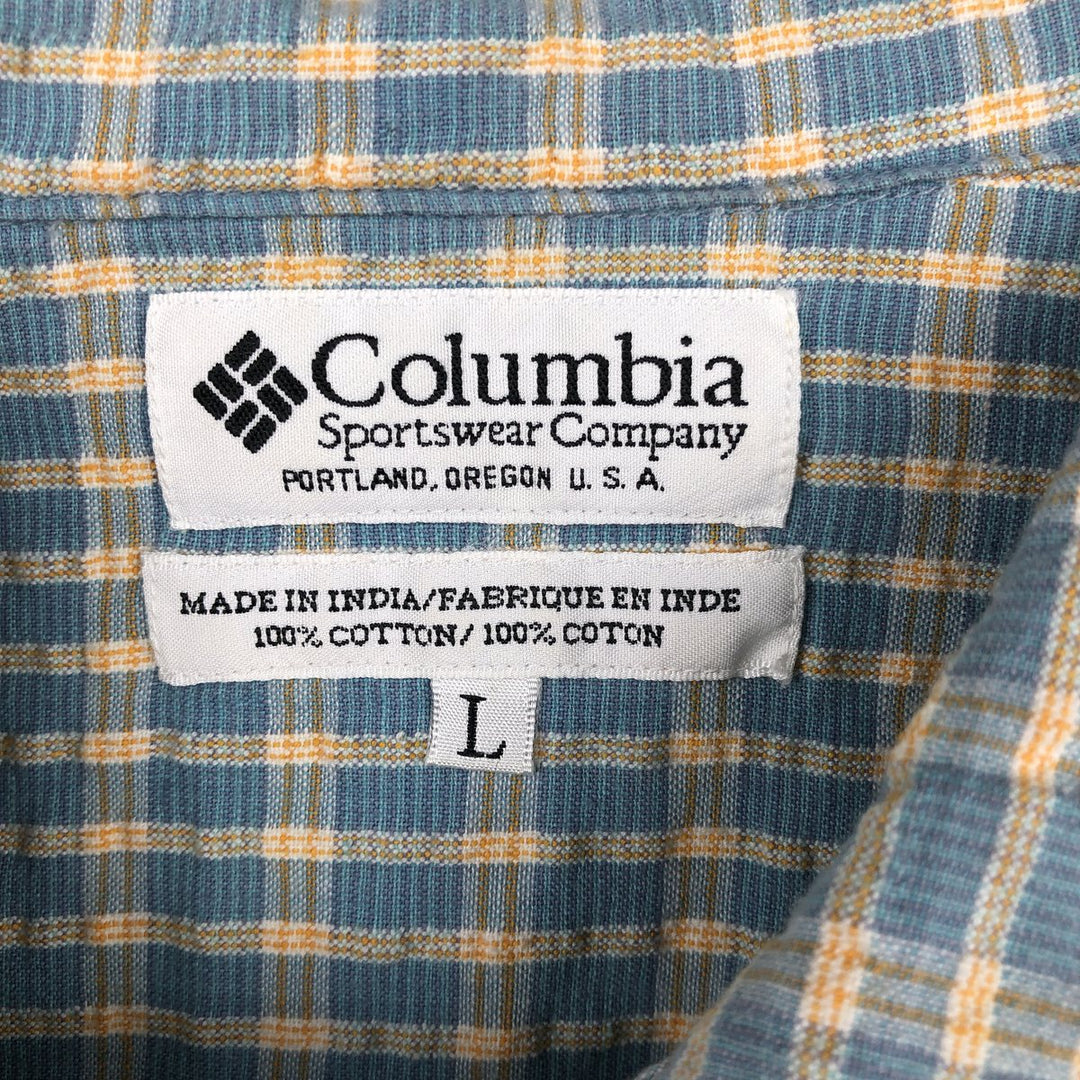 90s-00'S Columbia Seersucker Short-Sleeve Cotton Check Shirt, Boxy Shirt, Men's Size L (Equivalent), Vintage cotton Blue type light blue Vintage Second Hand